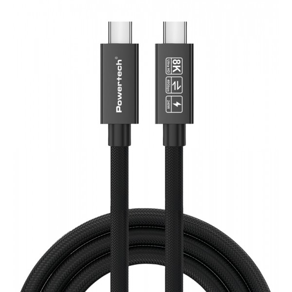 POWERTECH καλώδιο USB-C PTR-0165, USB4, 240W, 40Gbps, 8K/60Hz, 1m, μαύρο - USB-C (Type-C)