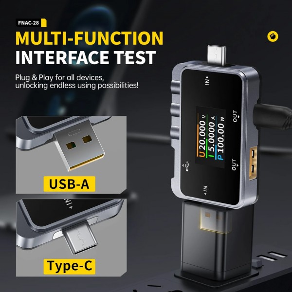 FNIRSI USB tester φόρτισης FNAC-28, USB & USB-C - Μηχανήματα - Πολύμετρα