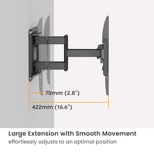 POWERTECH επιτοίχια βάση τηλεόρασης PT-1423, 37-90", 75kg, heavy duty, full motion