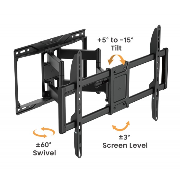 POWERTECH επιτοίχια βάση τηλεόρασης PT-1423, 37-90", 75kg, heavy duty, full motion