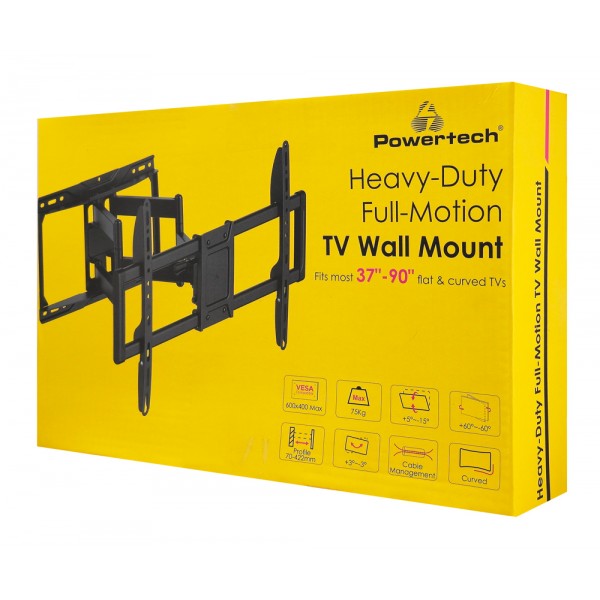 POWERTECH επιτοίχια βάση τηλεόρασης PT-1423, 37-90", 75kg, heavy duty, full motion