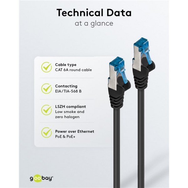 GOOBAY καλώδιο δικτύου 95607, CAT 6A S/FTP, 500MHz, Copper, 1.5m, μαύρο