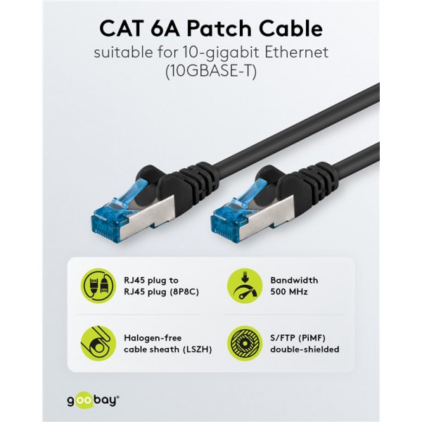 GOOBAY καλώδιο δικτύου 94152, CAT 6A S/FTP, 500MHz, Copper, 0.25m, μαύρο - GOOBAY