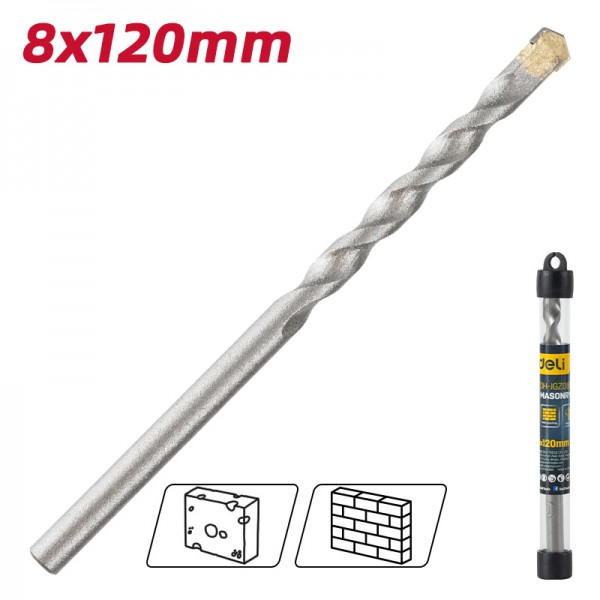 DELI τρυπάνι DH-JGZ080-E1 για τοίχο, 40Cr YG6, 8x120mm, κυλινδρικό - DELI