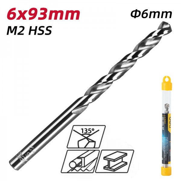 DELI τρυπάνι DL16060G για μέταλλο, M2 HSS, 6x93mm, κυλινδρικό - DELI
