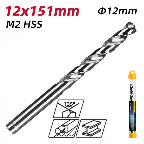 DELI τρυπάνι DL16120G για μέταλλο, M2 HSS, 12x151mm, κυλινδρικό - DELI