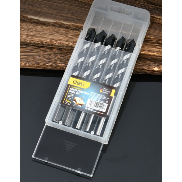 DELI σετ τρυπάνια DH-BWZ012-E1 για τοίχο/μέταλλο/ξύλο, 45# YG6X, 12x120mm, τρίπλευρο, 5τμχ - DELI