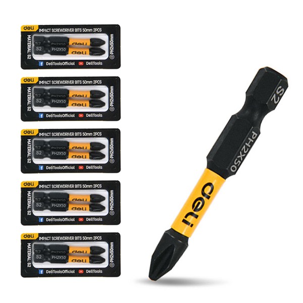 DELI σετ μύτες κατσαβιδιού DL501002Z για δραπανοκατσάβιδο, σταυρωτές, PH2x50mm, 10τμχ - Κατσαβίδια