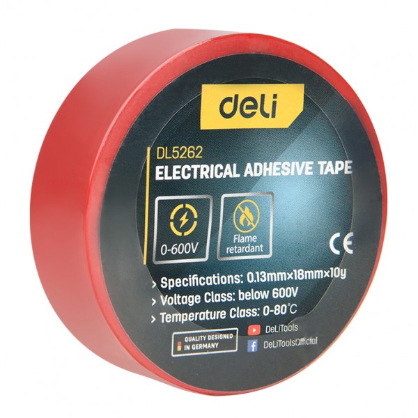 DELI μονωτική ταινία υψηλής αντοχής DL5262, 18mm x 9.15m, κόκκινη - Ηλεκτρολογικός εξοπλισμός