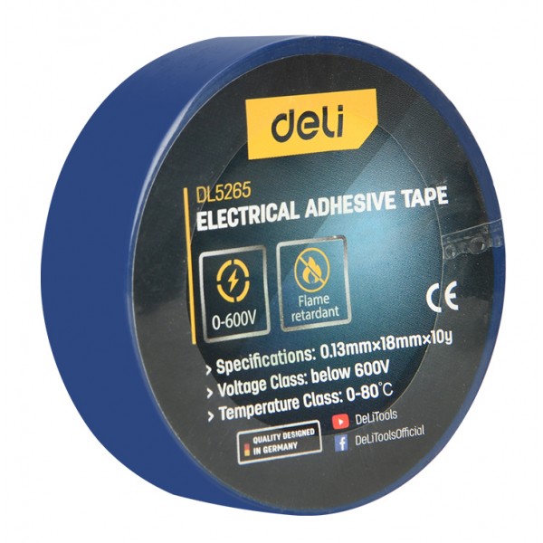 DELI μονωτική ταινία υψηλής αντοχής DL5265, 18mm x 9.15m, μπλε - Ηλεκτρολογικός εξοπλισμός