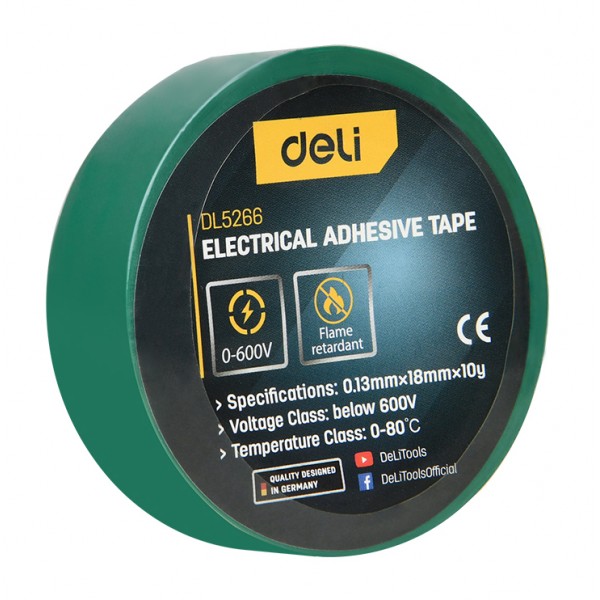 DELI μονωτική ταινία υψηλής αντοχής DL5266, 18mm x 9.15m, πράσινη - Ηλεκτρολογικός εξοπλισμός