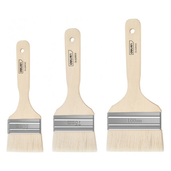DELI σετ πινέλα βαφής DL528101 με φυσικές τρίχες, ξύλινη λαβή, 50/75/100mm, 3τμχ - DELI