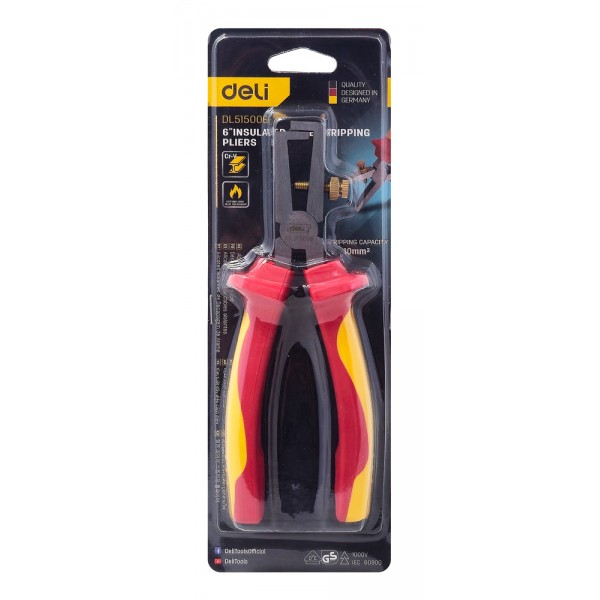 DELI απογυμνωτής καλωδίων ηλεκτρολόγου DL515006, αντιολισθητικές λαβές, ρυθμιζόμενος, VDE 1000V, 160mm