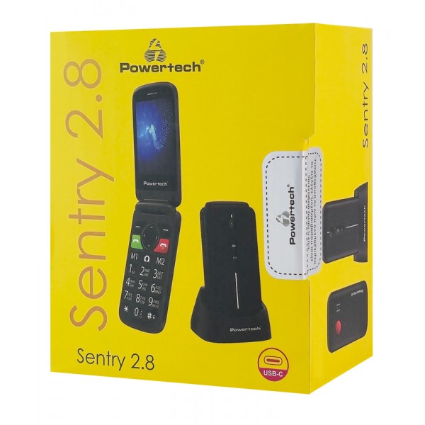 POWERTECH κινητό τηλέφωνο Sentry 2.8, 2.8", dual SIM, πλήκτρο SOS, μαύρο