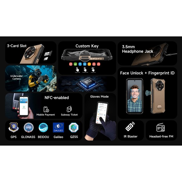 ULEFONE smartphone Armor X16 Pro, 6.56", 8/256GB, 5G, 10360mAh, IP68/IP69K/MIL-STD-810H, μαύρο