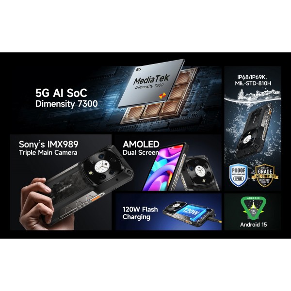 ULEFONE smartphone Armor 28 Pro, 6.67" & 1.04, 16/512GB, 5G, 10600mAh, IP68/IP69K/MIL-STD-810H, μαύρο