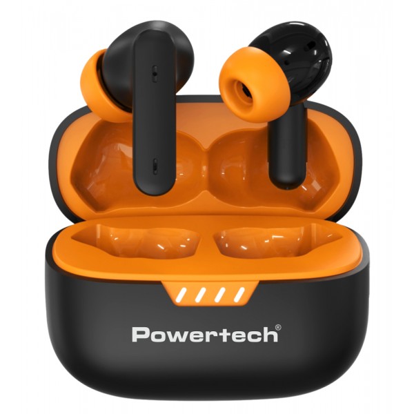 POWERTECH earphones με θήκη φόρτισης PT-1431, True Wireless, 40/400mAh, ANC & ENC, μαύρα - Ακουστικά - Bluetooth