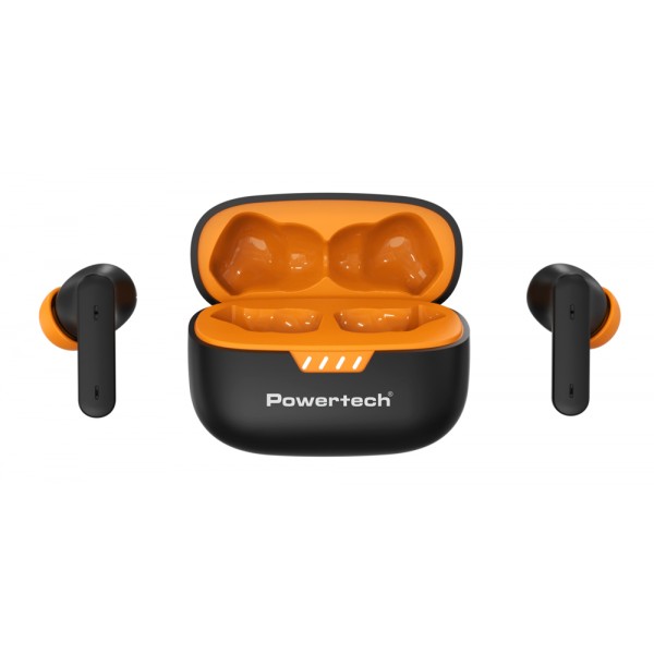 POWERTECH earphones με θήκη φόρτισης PT-1431, True Wireless, 40/400mAh, ANC & ENC, μαύρα - Ακουστικά - Bluetooth