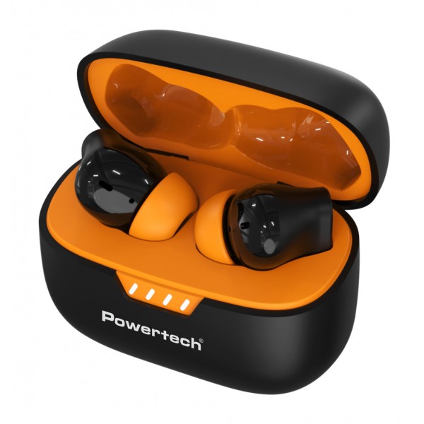 POWERTECH earphones με θήκη φόρτισης PT-1431, True Wireless, 40/400mAh, ANC & ENC, μαύρα
