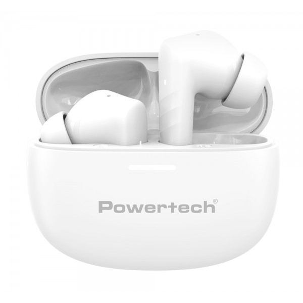 POWERTECH earphones με θήκη φόρτισης PT-1432, True Wireless, 35/300mAh, λευκά