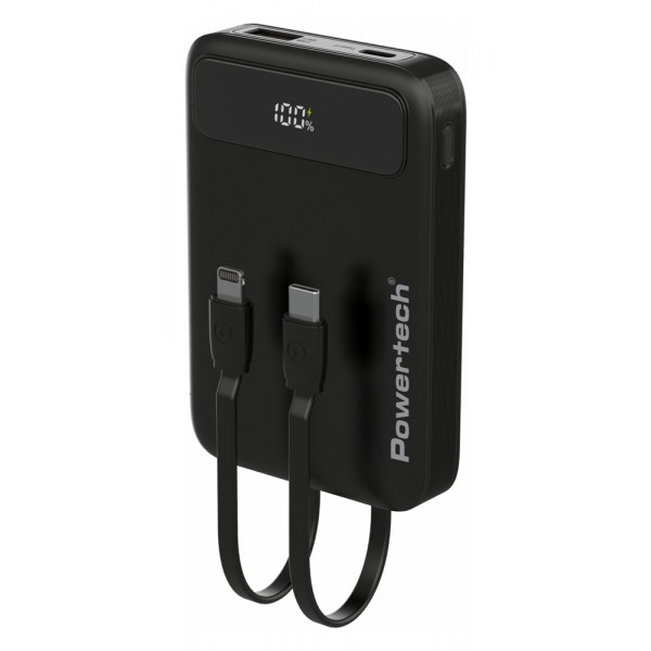 POWERTECH power bank με καλώδια και οθόνη PT-1417 10000mAh, 22.5W, μαύρο - Mobile
