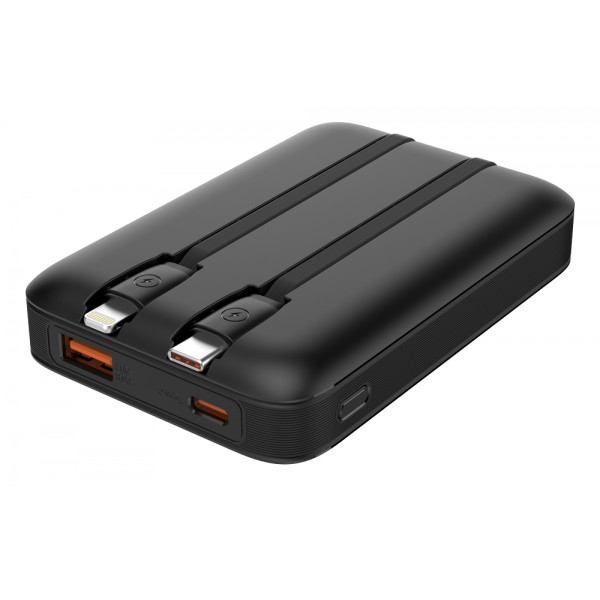 POWERTECH power bank με καλώδια και οθόνη PT-1417 10000mAh, 22.5W, μαύρο - Mobile