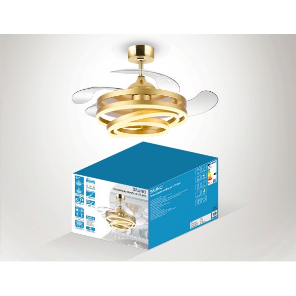 BRUNO BRN-0225 Ανεμιστήρας οροφής με LED φως, AC 122W, 42", O107x47εκ., χρυσός