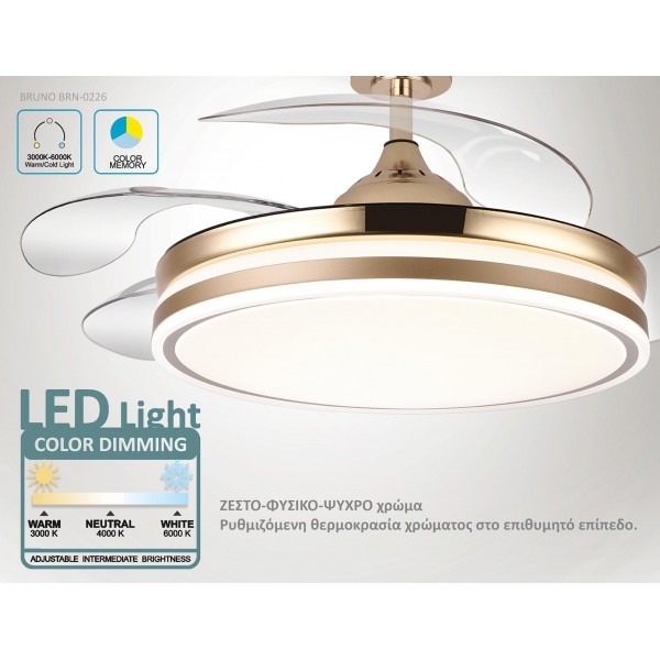 BRUNO BRN-0226 Ανεμιστήρας οροφής με LED φως, AC 82W, 42", O107x47εκ., χρυσός