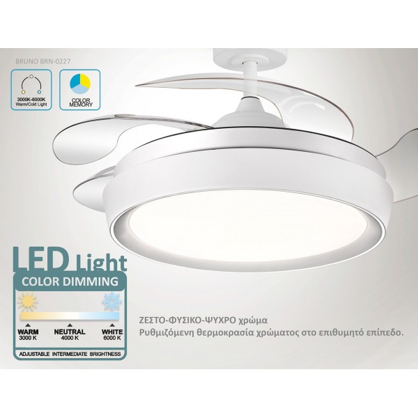 BRUNO BRN-0227 Ανεμιστήρας οροφής με LED φως, AC 82W, 42", O107x47εκ., λευκός