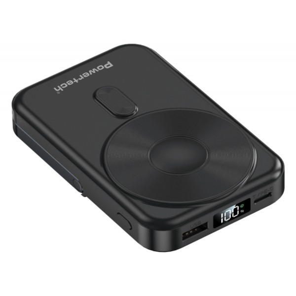 POWERTECH power bank με οθόνη PT-1416, 10000mah, magnetic wireless, 22.5W, μαύρο - Mobile