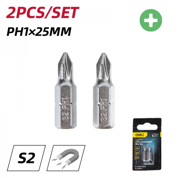 DELI σετ μύτες κατσαβιδιού DL251001, μαγνητικές, PH1x25mm, 2τμχ - Κατσαβίδια