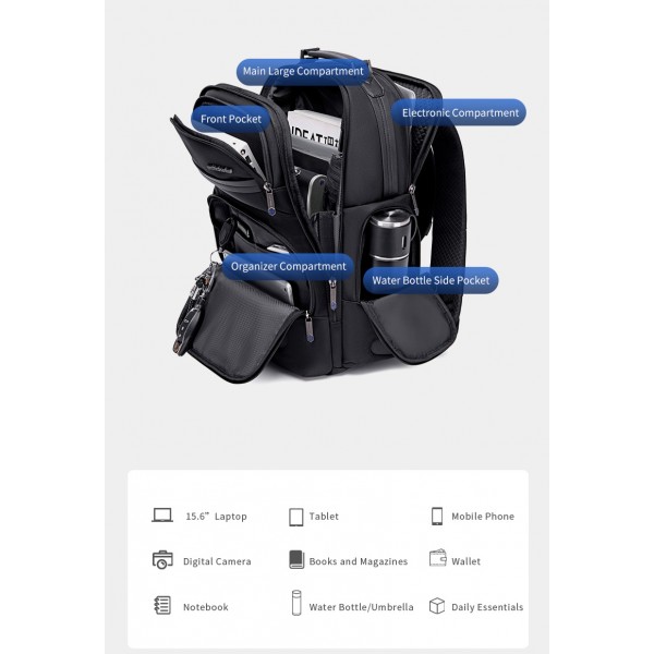 ARCTIC HUNTER τσάντα πλάτης B00492-1 με θήκη laptop 15.6", 22L, μαύρη
