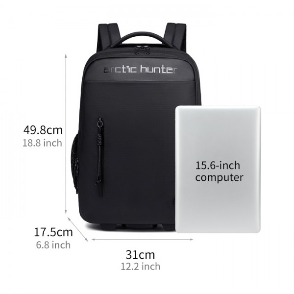 ARCTIC HUNTER τσάντα ταξιδίου LG1500165 με θήκη laptop 15.6", τροχήλατη, 27L, μαύρη