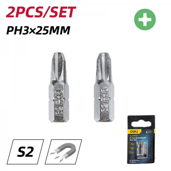 DELI σετ μύτες κατσαβιδιού DL251003, μαγνητικές, PH3x25mm, 2τμχ - Κατσαβίδια