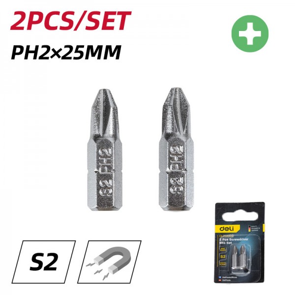 DELI σετ μύτες κατσαβιδιού DL251002, μαγνητικές, PH2x25mm, 2τμχ - Κατσαβίδια