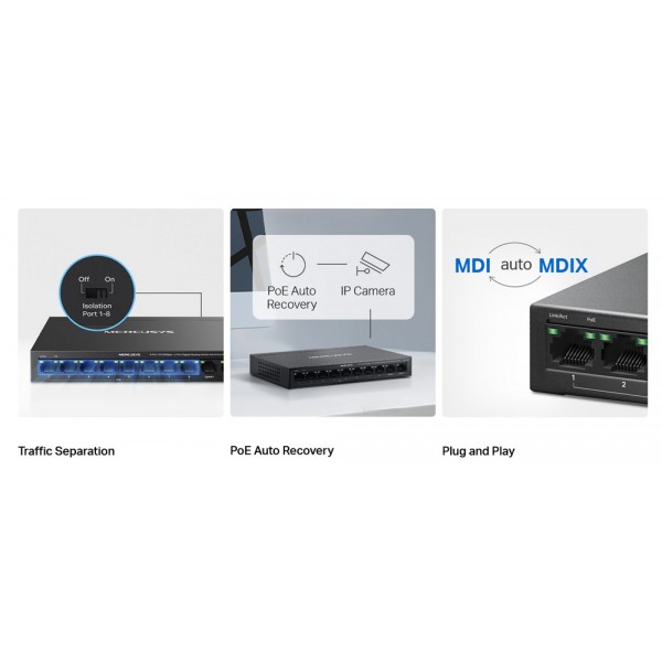 MERCUSYS Desktop Switch MS110CMP, 8x 10/100Mbps PoE+, 2x Gigabit, Ver. 1.0