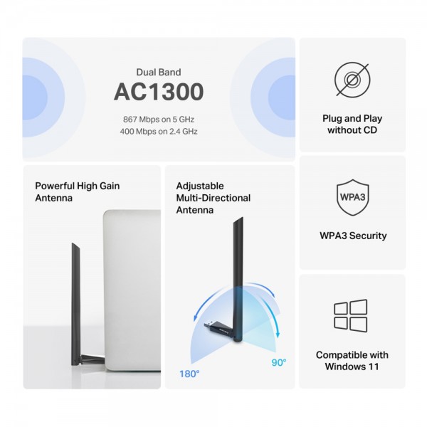 MERCUSYS ασύρματος USB αντάπτορας δικτύου MA30H, AC1300, Dual Band, V.2.0 - Κάρτες Δικτύου - USB Dongles