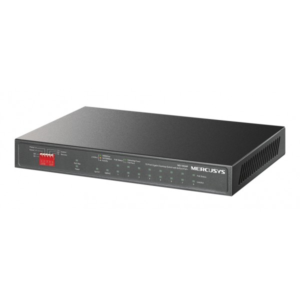 MERCUSYS Desktop Switch MS110GMP, 8x 10/100/1000Mbps PoE+, 2x Gigabit, Ver. 1.0 - Switches