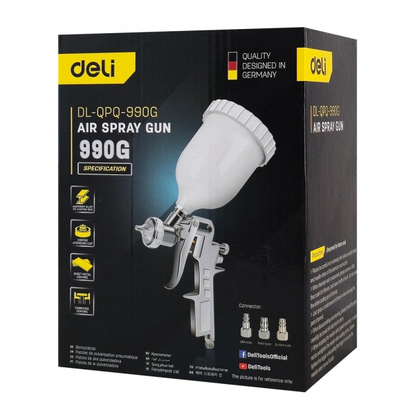 DELI πιστόλι βαφής αέρος άνω δοχείου DL-QPQ-990G, 600cc, 1.5mm