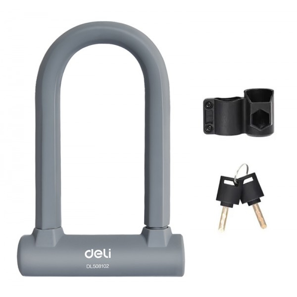 DELI κλειδαριά πέταλο ποδηλάτου με κλειδί DL508102, 126x196mm, γκρι - Λουκέτα - Κλειδαριές