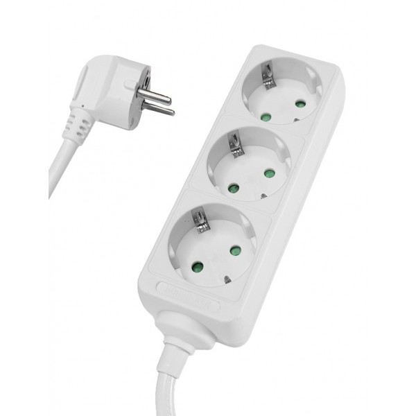 POWERTECH πολύπριζο PT-868, 3x schuko, 16A, 1.5m, λευκό - Πολύπριζα Ρεύματος