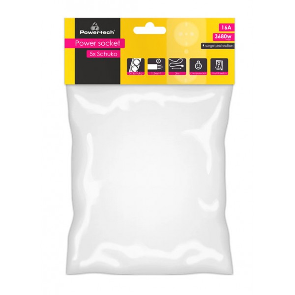 POWERTECH πολύπριζο ασφαλείας PT-882, 5x schuko, 16A, 3m, λευκό - Πολύπριζα Ρεύματος