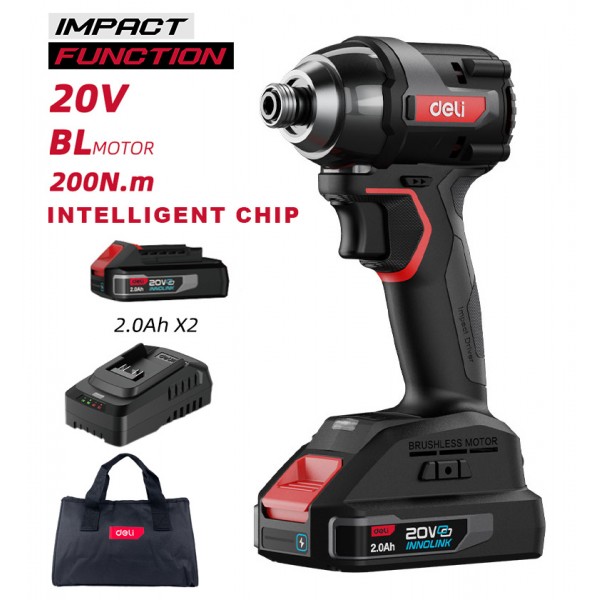 DELI παλμικό κατσαβίδι μπαταρίας DE-QZ20-1D2, Brushless, 20V, 2x 2Ah, 200N.m - Μηχανήματα - Πολύμετρα