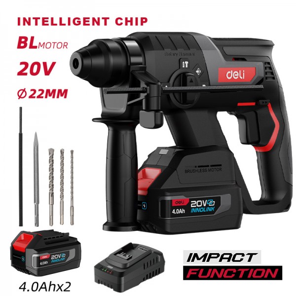 DELI κρουστικό σκαπτικό μπαταρίας DE-DC20-2D4, Brushless, 20V, 2x 4Ah, 2J - Μηχανήματα - Πολύμετρα