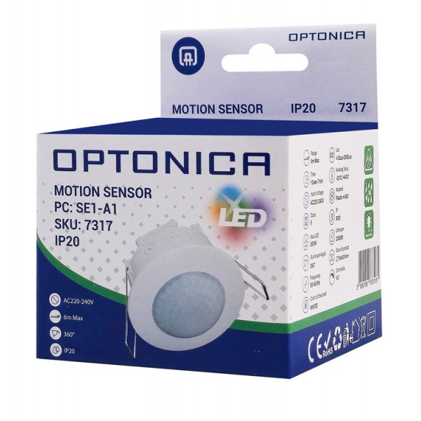 OPTONICA αισθητήρας κίνησης 7317, χωνευτός, 360°, 6m, IP20, λευκός