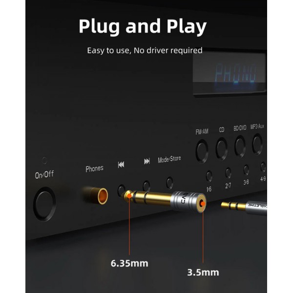CABLETIME αντάπτορας ήχου 6.3mm σε 3.5mm CT-6M3F-AG, gold plated, γκρι - Ήχος