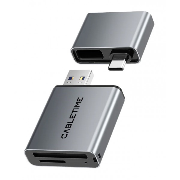 CABLETIME card reader CT-ACCD3-AG για SD & micro SD, USB 3.0, 5Gbps, γκρι - USB Hubs - Card Readers