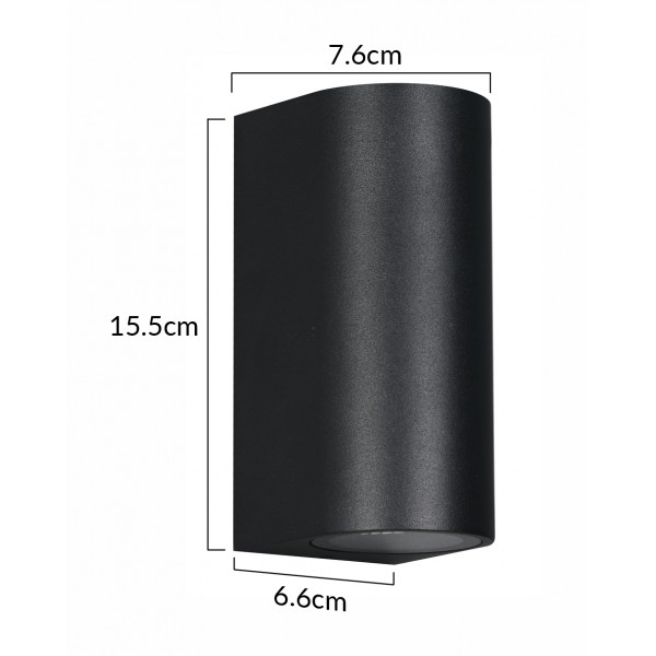 POWERTECH φωτιστικό τοίχου HLL-0188 για 2x GU10 λάμπες, μεταλλικό, IP65, μαύρο