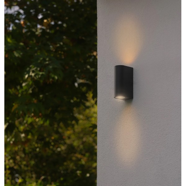 POWERTECH φωτιστικό τοίχου HLL-0188 για 2x GU10 λάμπες, μεταλλικό, IP65, μαύρο - Powertech