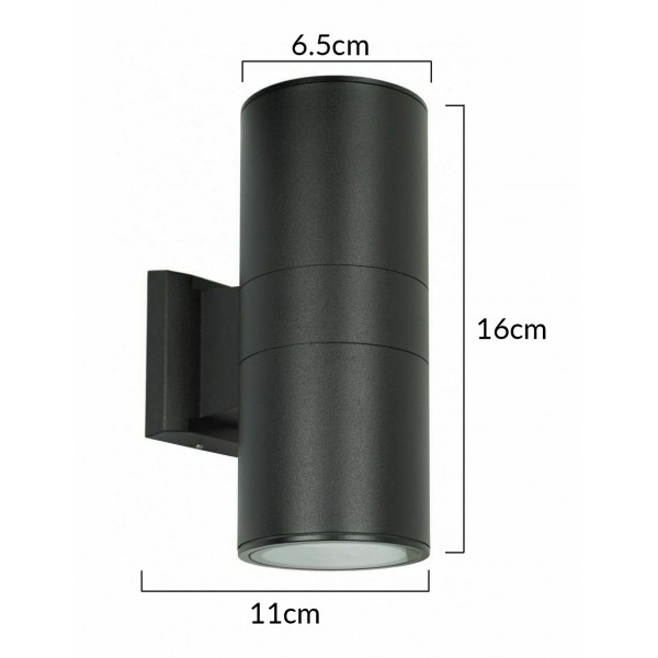 POWERTECH φωτιστικό τοίχου HLL-0190 για 2x GU10 λάμπες, μεταλλικό, IP65, μαύρο